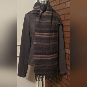 Cozy Dark Gray Stripped Wool Blend Italian Scarf with Fringe